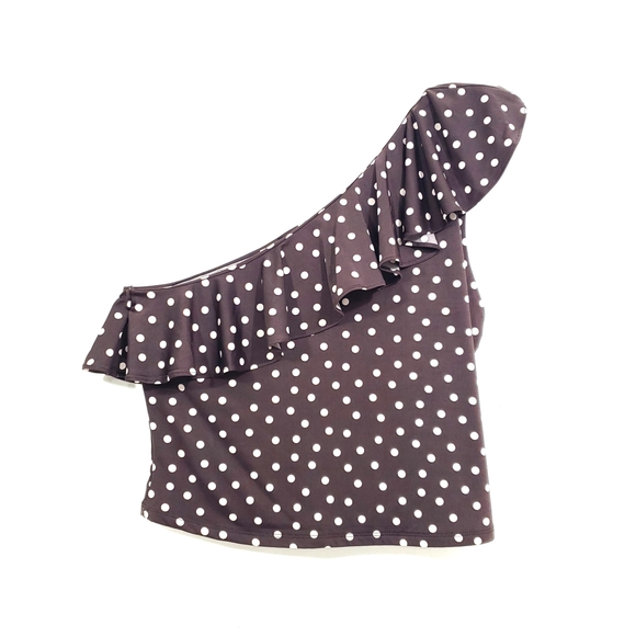 Vintage Express Brown Polka Dot Ruffle Crop Top - Picture 1 of 3